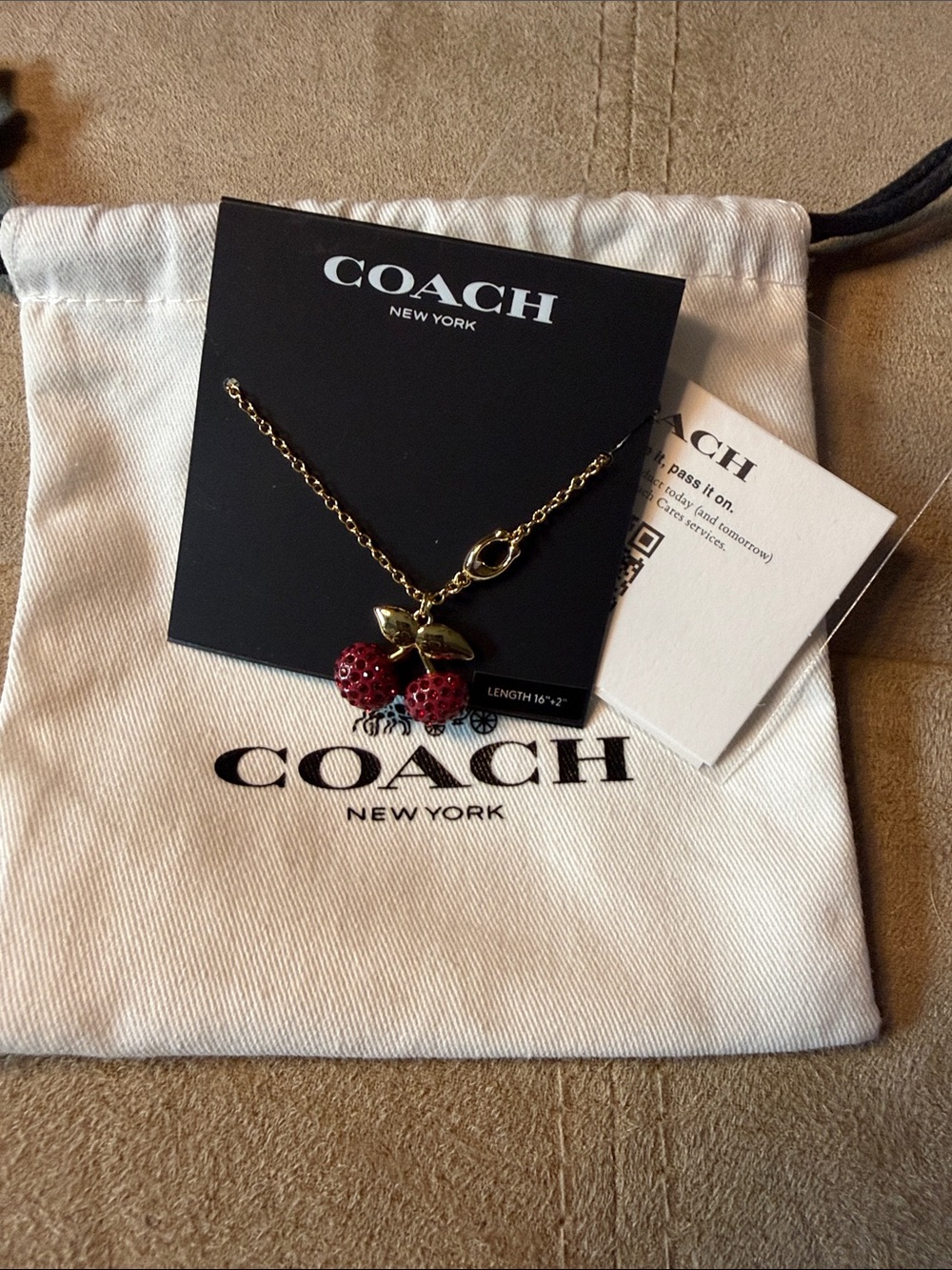 Coach Gold-Tone Necklace with Red Cherry Charm